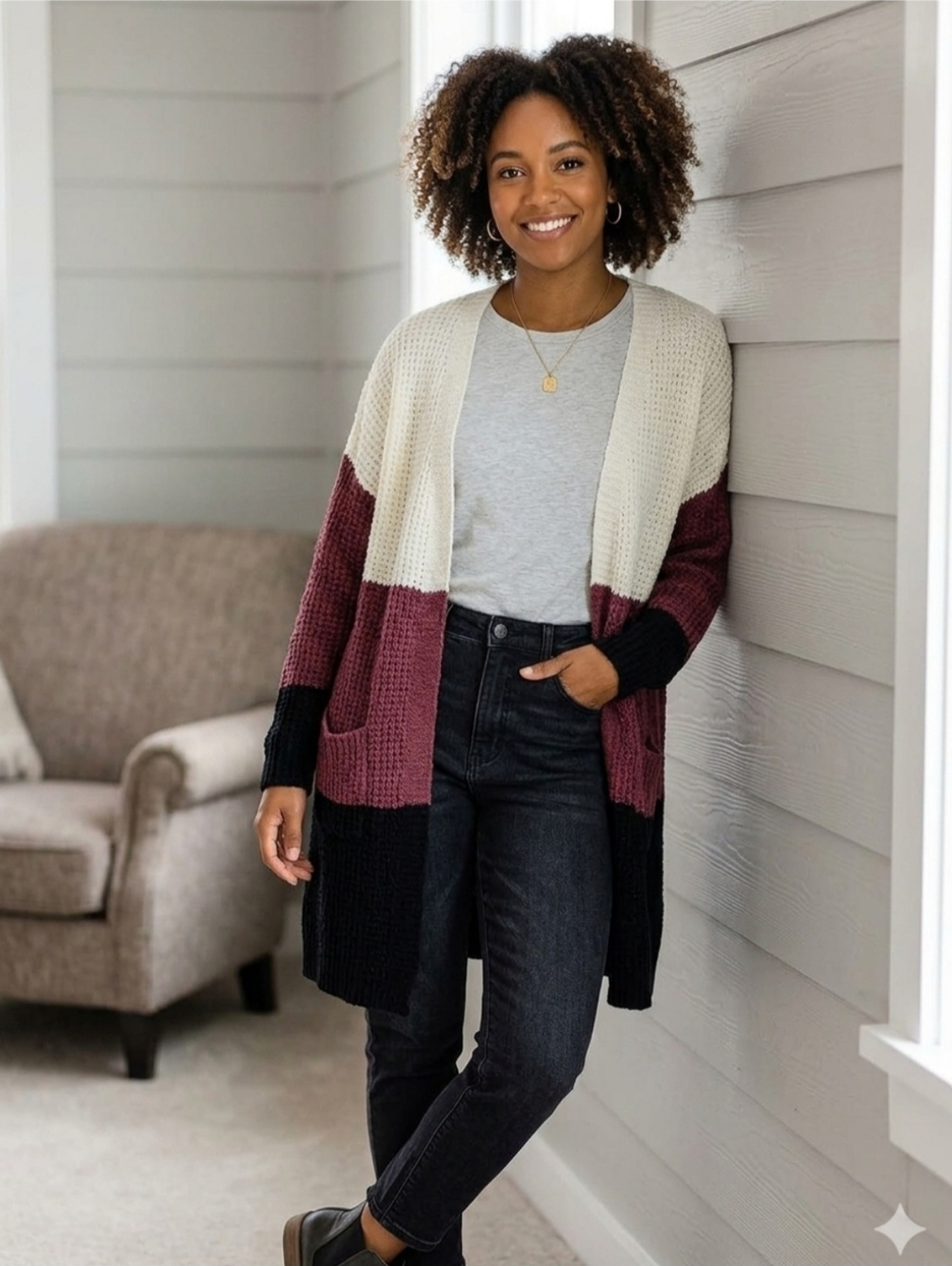 Love Change Colorblock Long Knit Cardigan Sweater 3X